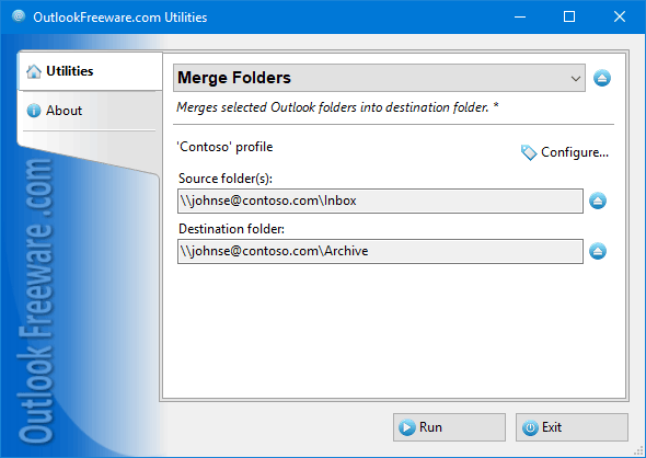 Settings of the 'Merge Folders' utility