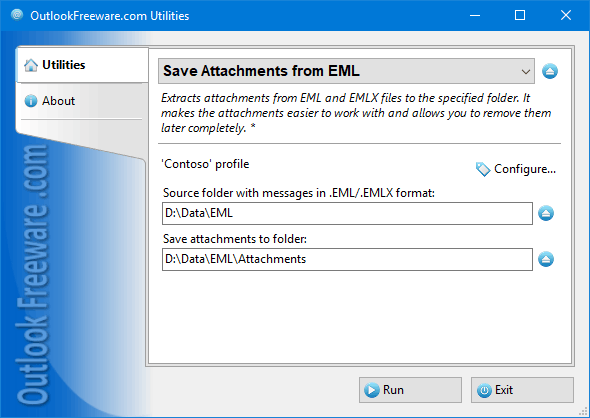 Settings of the 'Save Attachments from EML' utility
