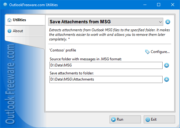 Settings of the 'Save Attachments from MSG' utility
