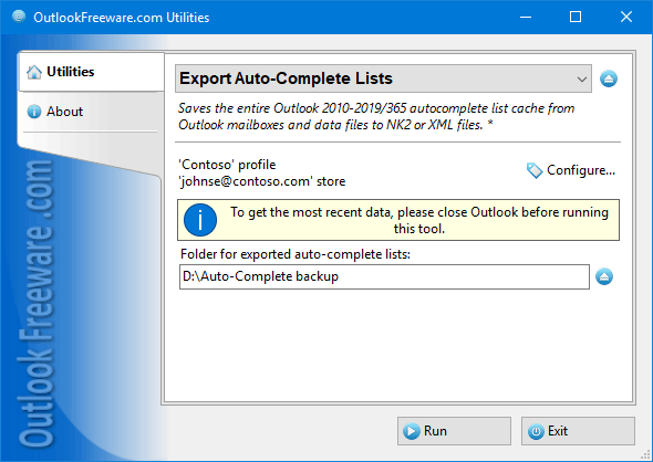 Saves MS Outlook auto-complete list cache