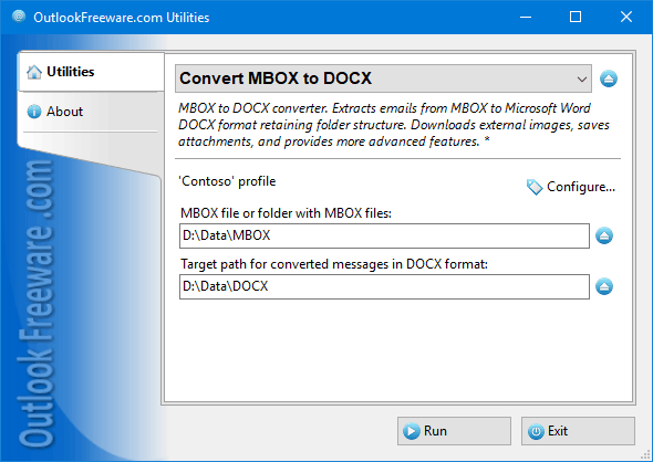 Convert MBOX to DOCX for Outlook screenshot