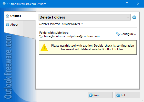 Deletes selected Outlook folders/subfolders.