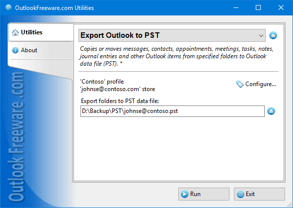 Saves Outlook/Exchange folders to PST files.