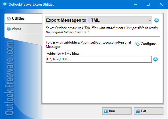 Exports email messages from Outlook to HTML.