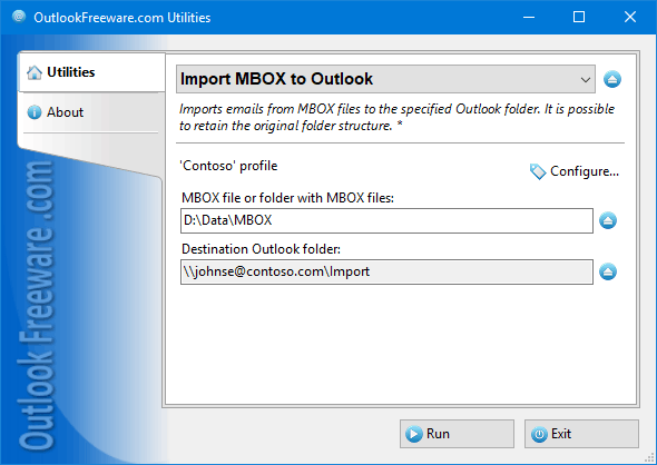 Free tool to import MBOX files into Outlook.