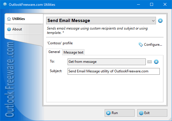 Sends Outlook email message in one click.