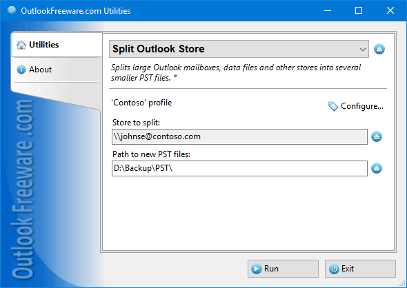 Free splits PST files into smaller parts.