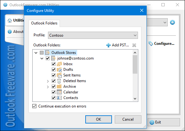Selecting Outlook folders to run the utility