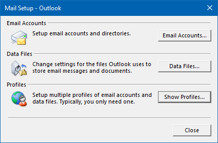 Outlook Mail Setup in control panel