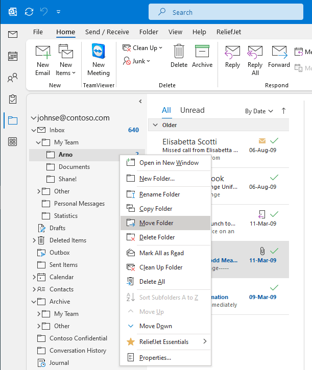 bulk move email folders in outlook