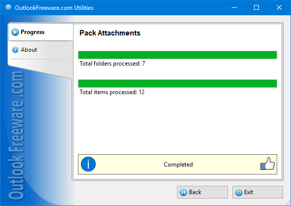 Results of the 'Pack Attachments' utility