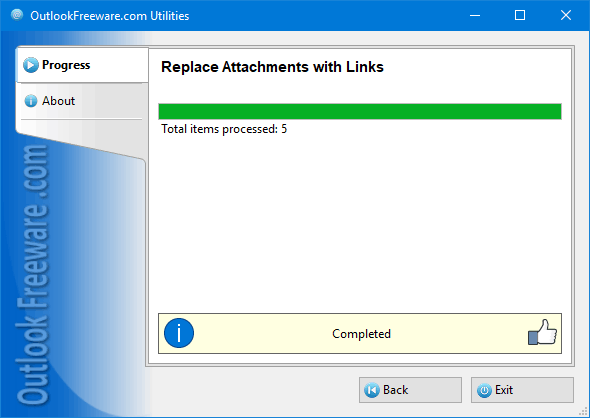 Results of the 'Replace Attachments with Links' utility