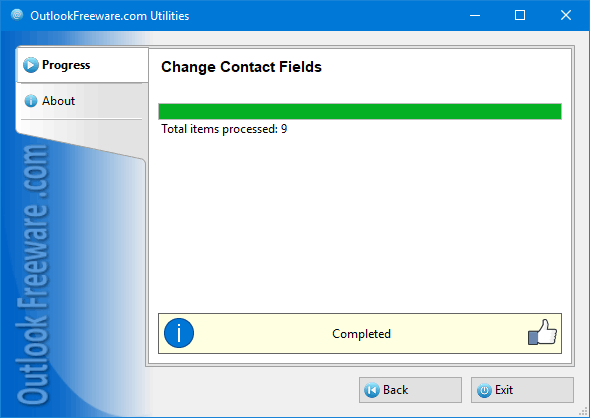 Results of the 'Change Contact Fields' utility