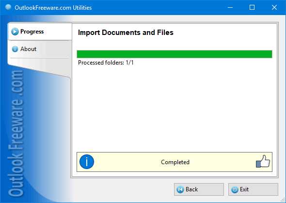 Results of the 'Import Documents and Files' utility