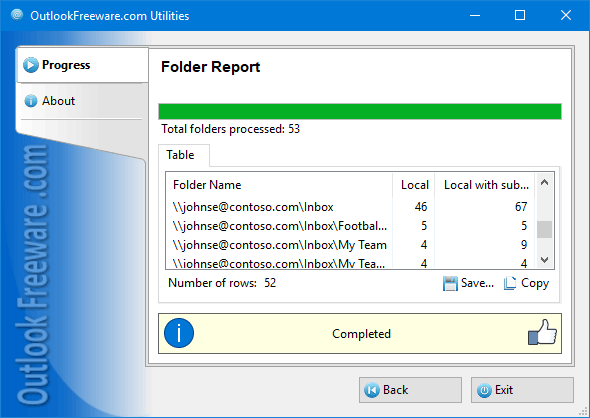 Results of the 'Folder Report' utility