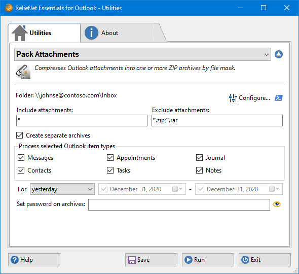 Advanced Pack Outlook Attachments tool