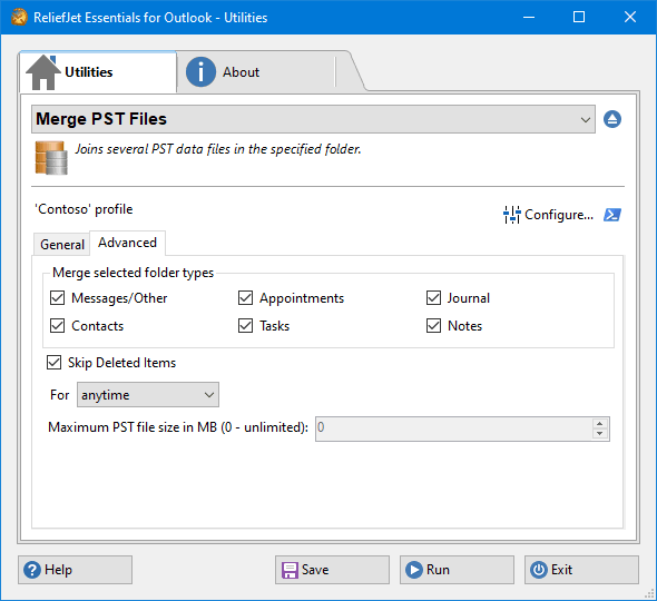 Merge Outlook PST Files: advanced settings