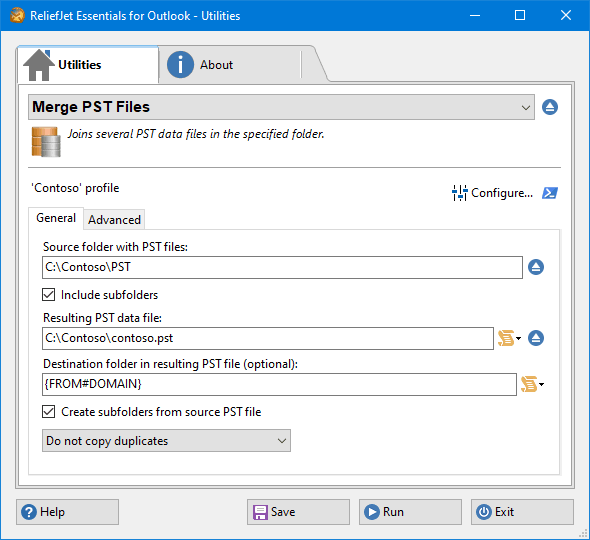 Merge Outlook PST Files: basic settings
