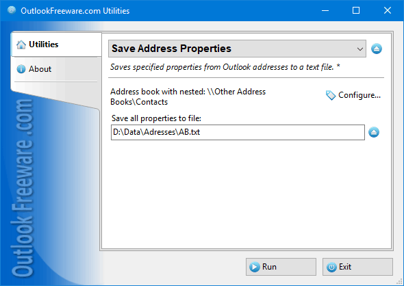 Save Address Properties for Outlook