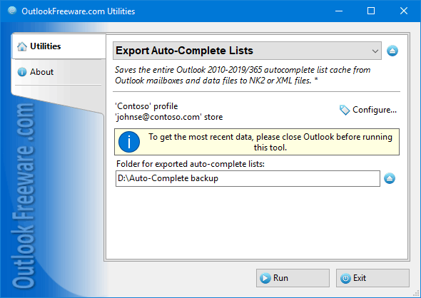 Export Auto-Complete Lists for Outlook