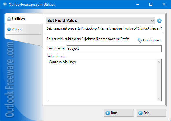 Set Field Value for Outlook
