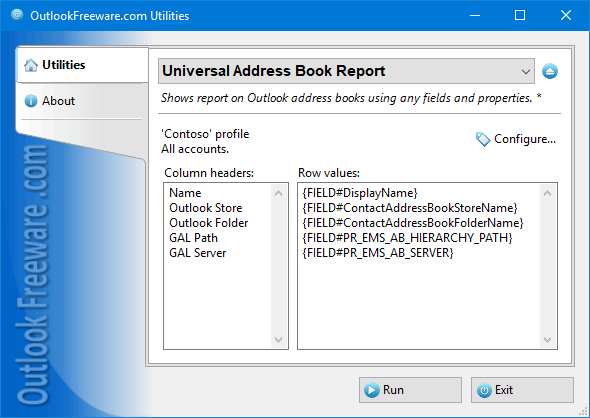 Universal Address Book Report for Outlook