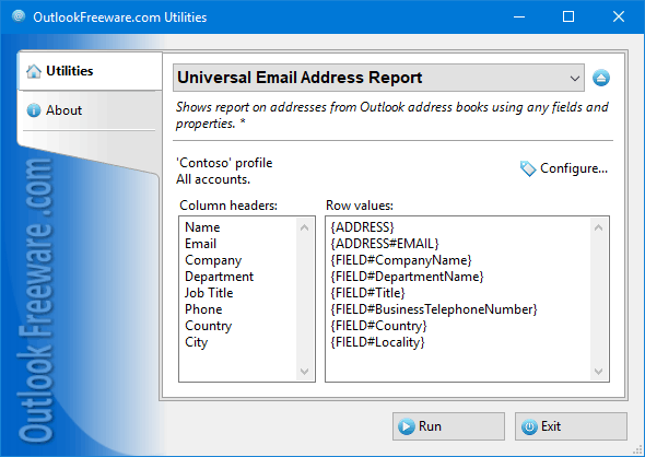 Universal Email Address Report for Outlook