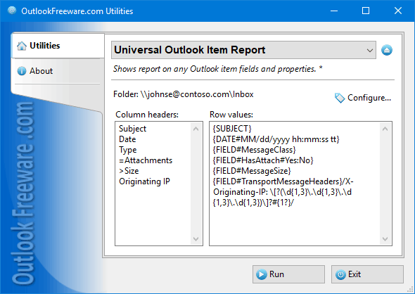 Universal Outlook Item Report