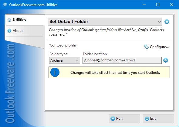 Set Default Folder for Outlook