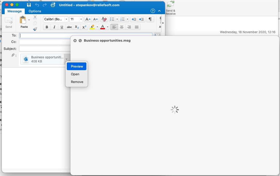 Попытка открытия .msg файла на Mac